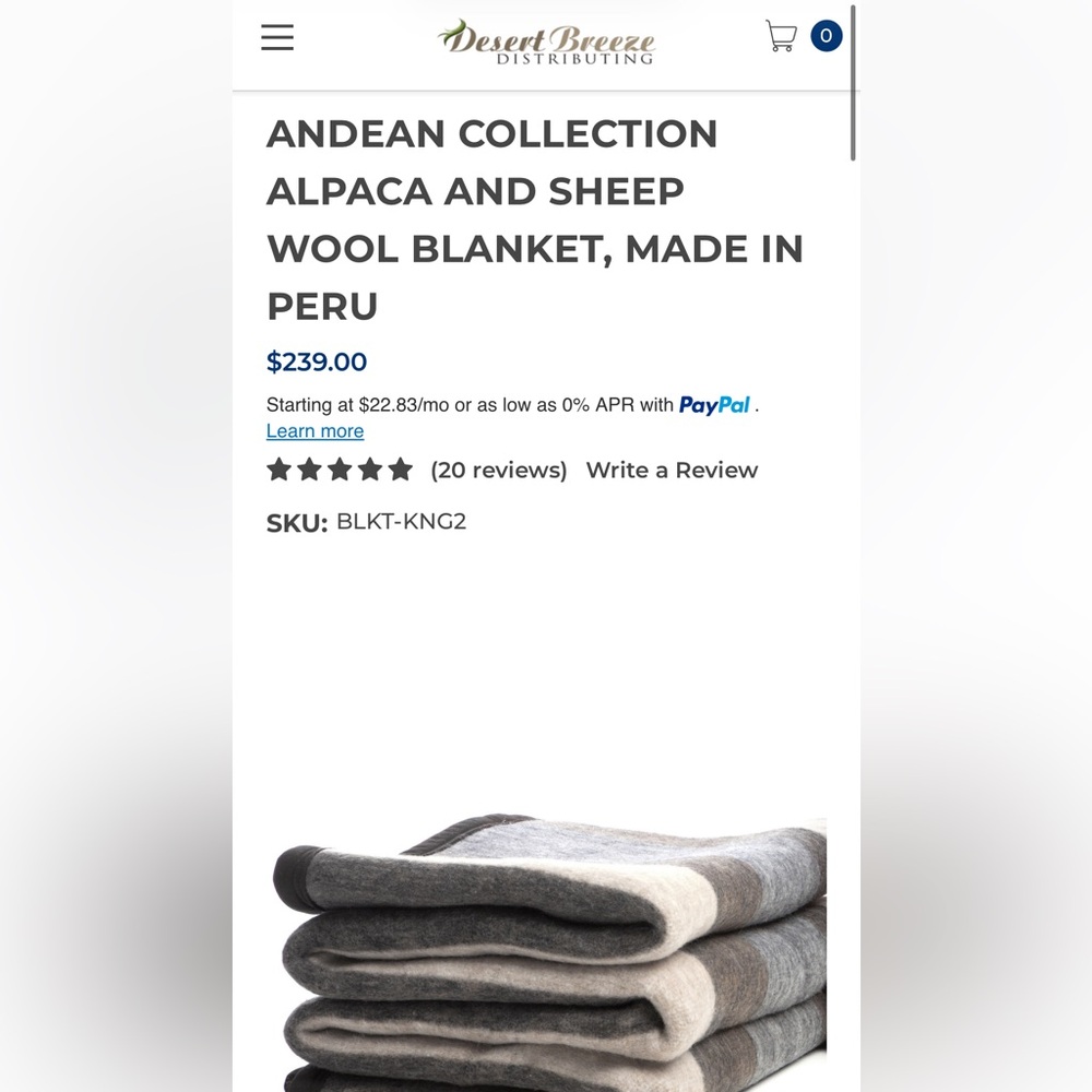 NWT Alpaca/Sheep Wool King Blanket